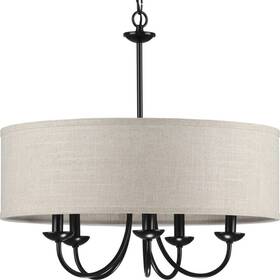 P400193-031 Progress Lighting Drum Shade 21-5/8 Inch 5-light Matte Black With Harvest Linen Chandelier By Pl