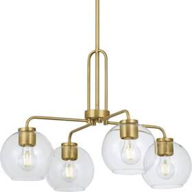 P400304-163 Progress Lighting Mitchella 24 Inch 4-light Vintage Brass Chandelier With Clear-b3