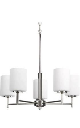 P4319-104 Progress Lighting 5-light Polished Nickel Etched White Glass Chandelier Light By
