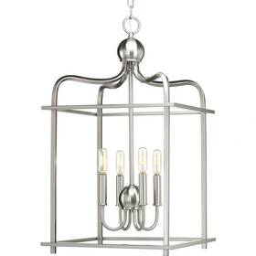 P500036-009 Progress Lighting Brushed Nickel Chandelier 4 Light 15 Inch W Assembly Hall By