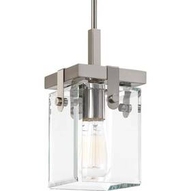 P500073-009 Progress Lighting Pendant Light 6-1/2 Inch Clear Glass Modern Luxury Brushed Nickel