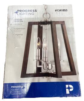 P500254-147 Progress Lighting Forrester 3light Teakwood Satinnickel Farmhouse Lanternpendant