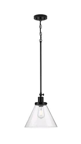 Progress Lighting P500324-031 Hinton Collection 1-light Seeded Glass Matte Black Industrial Pendant Light -new