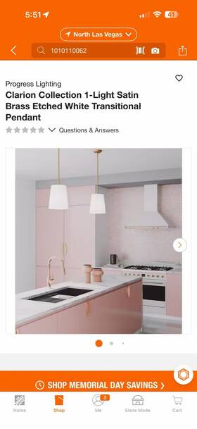 Progress Lighting P500429-012 Clarion 1-light Satin Brass White Pendant
