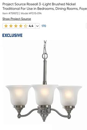 1341838 Project Source 3 Light Chandelier In Brushed Nickel 759872