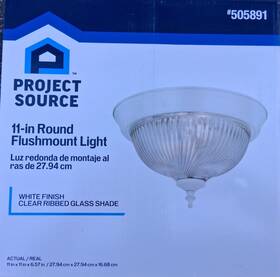 505891 Project Source 11-in Round Flushmount Light Clear Ribbed Glass Shade New