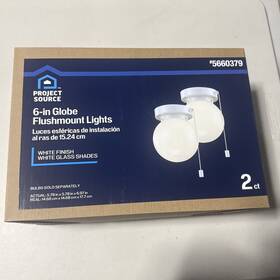 5660379 Project Source 6 Inch Globe Flushmount Ceiling Lights 2-pack White #5660379 Nib
