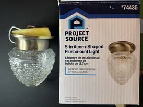 74435 Project Source 5 Inch Acorn-shaped Flushmount Light Antique Brass Finish Crystal Glass #74435