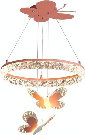 Psxpsxo 765147244037 Pink Butterfly Mini Crystal Chandelier Modern Girls Bedroom Round Cryst