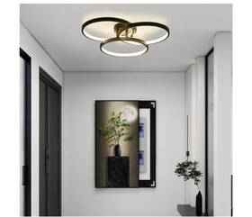 Chandelier65-bk-w1340p253585 Pudo 19.7 Inch 3-light Black Semi-flush Mount Ceiling Light With 3-ring Design