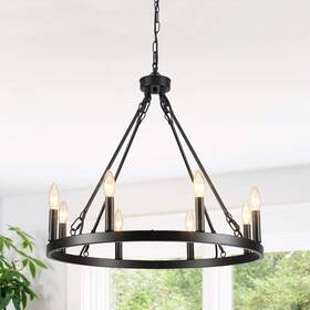 D0126-8-b-ul Puming 8 Light Black Chandelier Wagon Wheel Chandeliers Round Farmhouse Fixtures