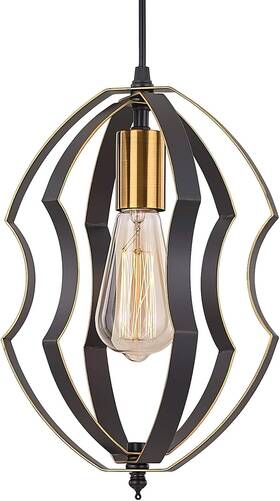 Amz-pl0007-1l-bu Pusu Ceiling Pendant Chandelier Lantern Cage Black Metal Gold Modern/vintage Style