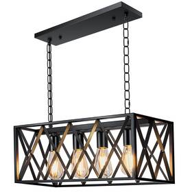 4-ligh Pynsseu 824918368386 Industrial Kitchen Island Pendant Lighting Rectangular Vintage Rustic