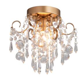 Q&s 610825579256 Mini Chandelier Crystal Ceiling Light Small Flush Mount Gold Fixture Fo