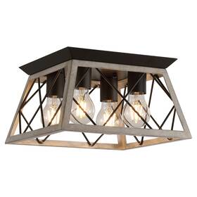 C2006-4oak Q&s Farmhouse Ceiling Light Oak Semi Flush Mount Vintage 4-light Square Rustic Is