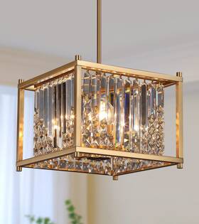 P2016-4a-br Q&s Gold Chandelier Modern Industrial Square Crystal 4 Lights Hanging