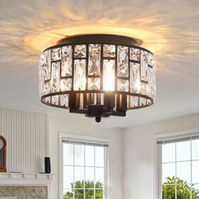 Qc-cmc-003-bl Qcazegy Black Modern Crystal Ceiling Light Fixture 4-light Flush Mount Round Chandel