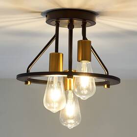 Qgiytp 768494557348 Industrial Semi Flush Mount Ceiling Light Fixture 3-light Matte Black And Gol