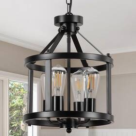 Xb-2024-0043b Qhantomize Black Farmhouse Chandelier 4-light Pendant Lights Over Kitchen Island Indus