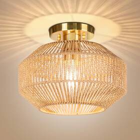 Qm-cl-2 Qingmiao Semi Flush Mount Ceiling Light Paper Woven Boho Farmhouse Hallway Fixture
