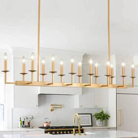 Qj-2-row Qjmpp 48 Inch Rustic Gold Linear Chandelier 10-light Candle Modern Dining Kitchen Island