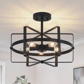 Ytr-c8012 Qmnhau 5-light Modern Semi Flush Mount Ceiling Light 12.6ftft Black Farmhouse M