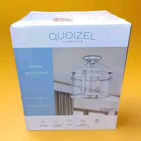 0760177 Quoizel Norfolk 12 Inch Brushed Nickel Clear Glass Semi-flush Mount Light