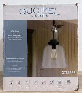 3786688 Quoizel Lighting Seaton 1 Light Pendant Lamp Matte Black Clear Seeded Glass
