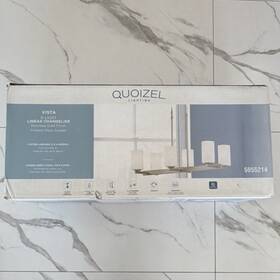 5055214 Quoizel Vista 6-light Linear Chandelier Frosted Glass Shades Nouveau Gold