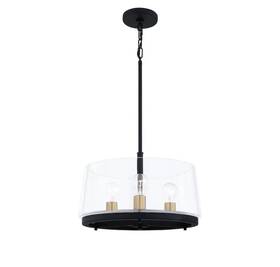 5055219 Quoizel Whitlock 3-light Pendant Light Matte Black Brushed Brass Glass