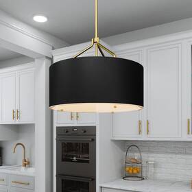 Quoizel Lws6714b Covington 3-light Drum Pendant Black Gold Nib