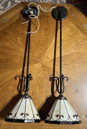 Tf1557ib Quoizel Tiffany Stained Glass Mini Pendant Ceiling Light Fixtures Qty 2 -bronze