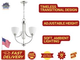 6059-3-62 Quorum International Enclave 3-light Chandelier Polished Nickel Satin Opal Glass Transitional