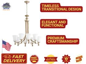 6122-8-60 Quorum International Rossington 8-light Chandelier Aged Silver Leaf 27 Inch Satin Opal Glass
