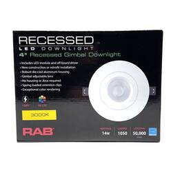 Rab 019813512990 4 Inch Recessed Gimbal Led Downlight 3000k Dimmable Retrofit Kit New Open Box