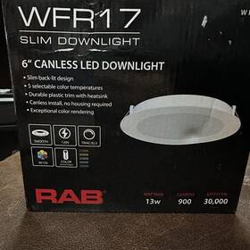 Dlw0118 Rab Wafer Led Light 6 Inch 13w 120v Color Adjustable Smooth Trim Wfr17 Downlight