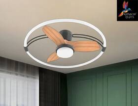 Xd13 Rainbow Lights 31- Inch Modern Bedroom Wood Grain Color Led Ceiling Fan With Light