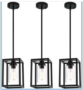 Rjx232qgcd104 Rainlighting Matte Black Farmhouse Hanging Pendant Light Rectangular Linear 3 Pack