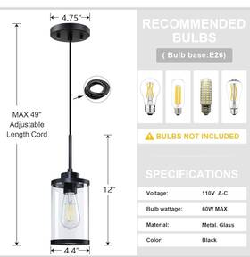 Rjx366cd104 Rainlighting Modern Industrial Farmhouse Hanging Pendant Light Clear Glass Black Base 3 Pk