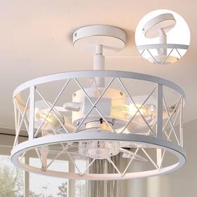 F411-wh Redstar 15 Inch Caged Ceiling Fans With Lights And Remote Flush Mount White Roun