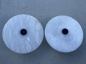 9132666 Rejuvenation Lot Of 2 Ankeny Alabaster 16 Inch Led Flush Mounts Oil-rubbed Bronze