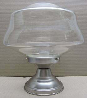 A0561 Rejuvenation Rose City Brushed Nickel Fixture With Clear 11 Inch Ogee Schoolhouse Shade