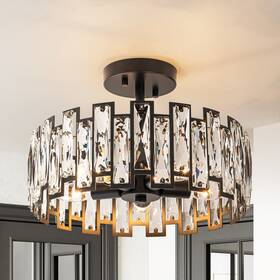 Rennnsan 565253390877 5-light Mid-century Modern Glam Cage Drum Crystal Semi-flush