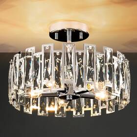 Rennnsan 565253390884 5-light Mid-century Modern Glam Cage Drum Crystal Semi-flush Mount Ceiling Light