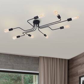 Rennnsan 565253390921 8-light Modern Black Linear Sputnik Semi-flush Mount Light