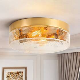 Rennnsan 592670696039 2-light Modern Farmhouse Dome Clear Seeded/bubble Glass Flush Mount Light