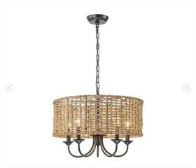Cl8101-59278 Rennnsan 5 Light Fixture Boho Farmhouse Cylinder Rustic Drum Hand Woven Chandelier New