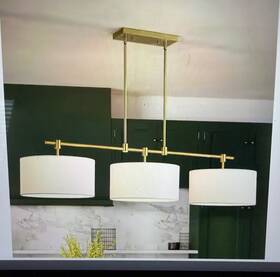 Ki8101-65408 Rennnsan Constance Modern Brushed Gold 3-light Fabric Drum Shade Kitchen Island