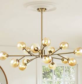 W1004272 Rennnsan Modern Brass Sputnik Cluster Amber Glass Globe Bubble Chandelier Nib