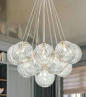 W1054422 Rennnsan 13-light Modern Glam Gold Sputnik Cluster Swirled Glass Globe Chandelier Nib